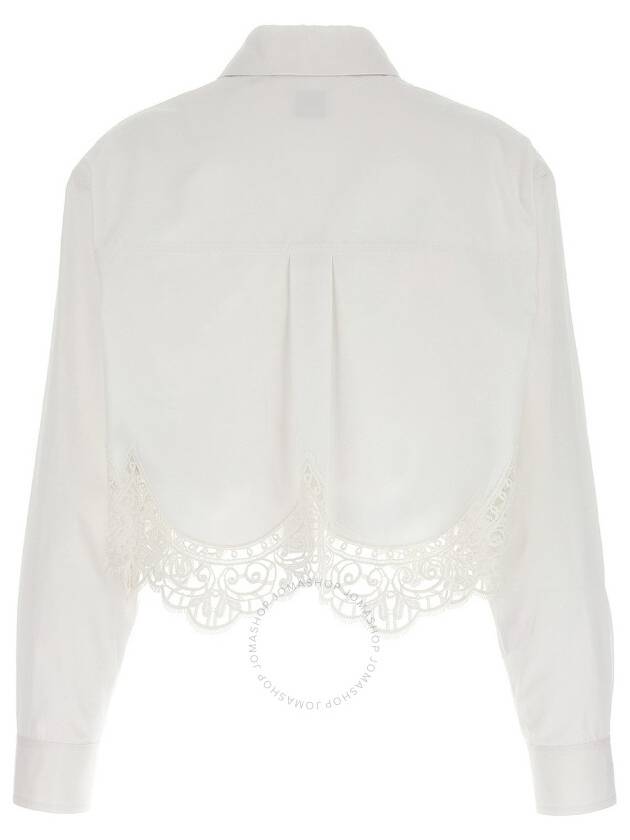 Women's Macrame Lace Hem Cropped Cotton Shirt Uptic White - BURBERRY - BALAAN 3