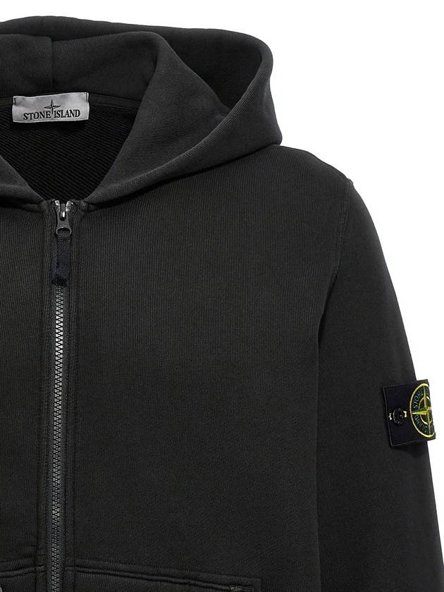 Logo Patch Zip-Up Hoodie Black - STONE ISLAND - BALAAN 5