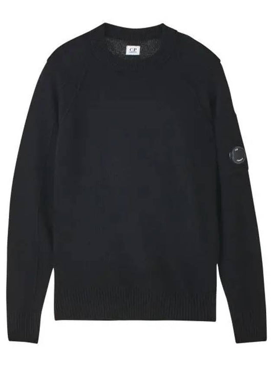 Lens Wappen Classic Crew Neck Wool Knit Top Black - CP COMPANY - BALAAN 2