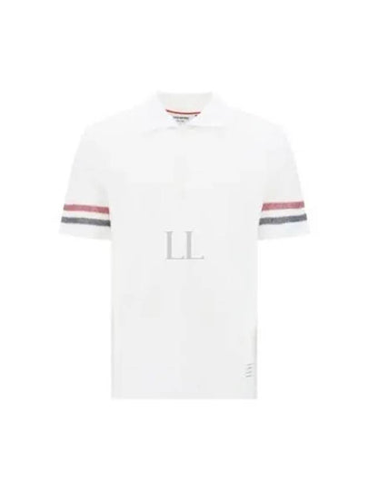 Men's RWB Stripe Cotton Polo Shirt White - THOM BROWNE - BALAAN 2