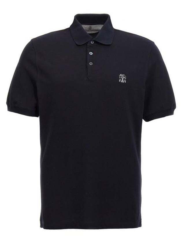 Printed Logo Cotton Polo Shirt Navy - BRUNELLO CUCINELLI - BALAAN 1