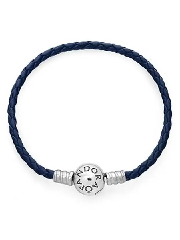 Moments Round Clap Leather Bracelet Blue - PANDORA - BALAAN 4