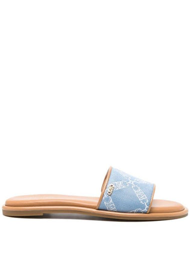 Saylor Empire Logo Jacquard Denim Slide Slippers Blue - MICHAEL KORS - BALAAN 1