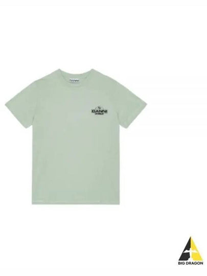 Logo Print Relaxed Fit Short Sleeve T-Shirt Aqua Form - GANNI - BALAAN 2