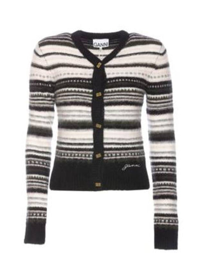 Logo Stripe Wool Cardigan Black - GANNI - BALAAN 2