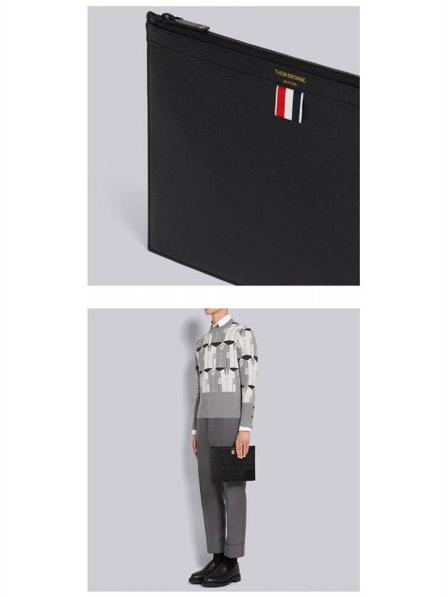 Black Diagonal Pebble Grain Leather Clutch Bag Black - THOM BROWNE - BALAAN 6