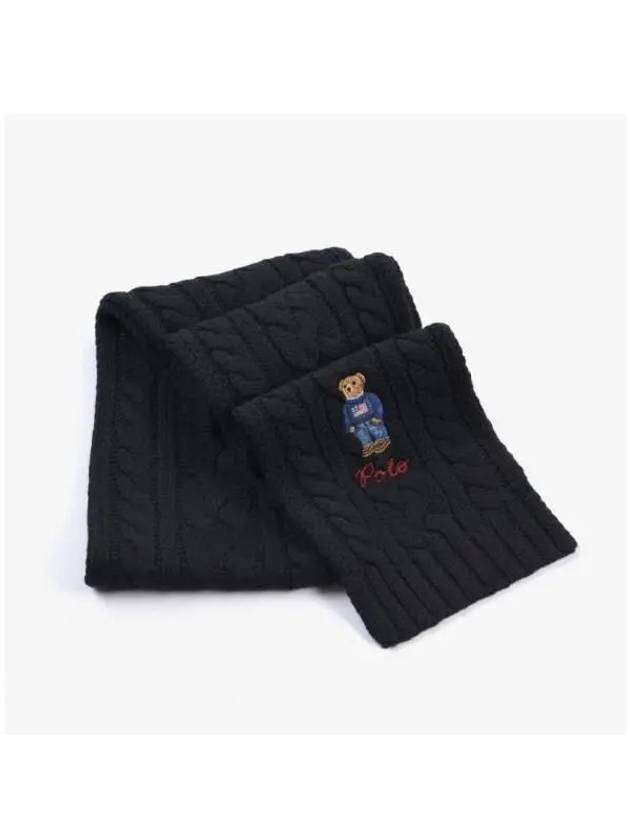 Embroidered Bear Cable Knit Wool Muffle Black - POLO RALPH LAUREN - BALAAN 6