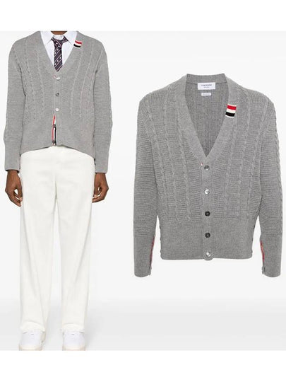 Cable Knitwear Virgin Wool Cardigan Grey - THOM BROWNE - BALAAN 2