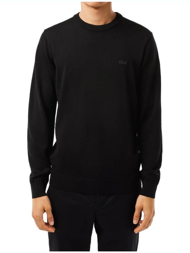 Crew Neck Merino Wool Knit Top Black - LACOSTE - BALAAN 3