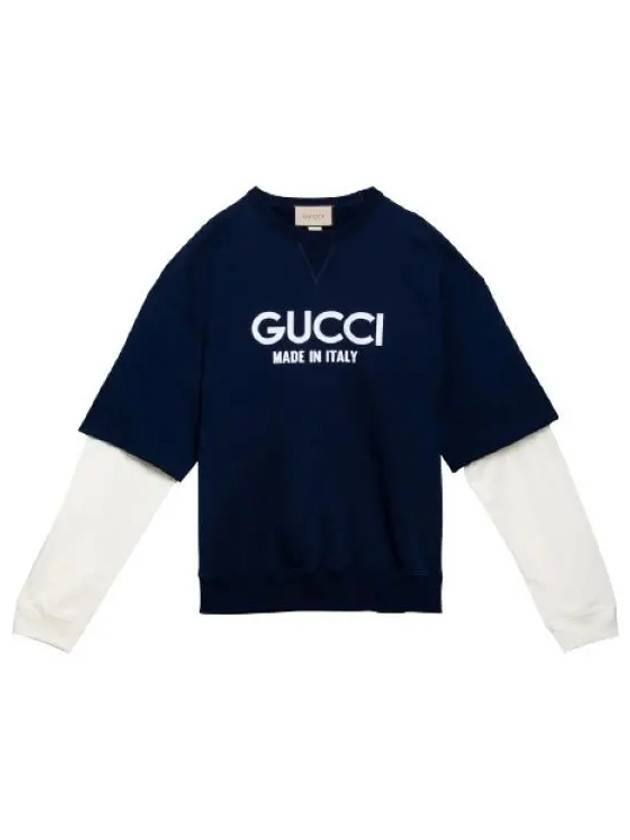 Cotton Logo Long Sleeve T-Shirt Navy - GUCCI - BALAAN 2