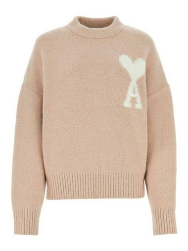 Intarsia Heart Logo Knit Top Powder Pink - AMI - BALAAN 1