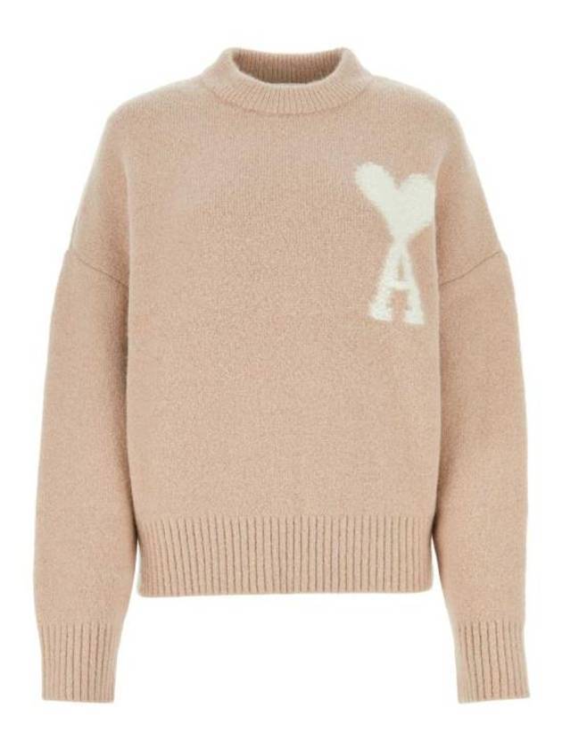 Intarsia Heart Logo Knit Top Powder Pink - AMI - BALAAN 1