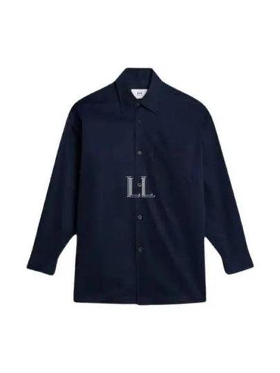 Back Printing Logo Cotton Long Sleeve Shirt Navy - AMI - BALAAN 2