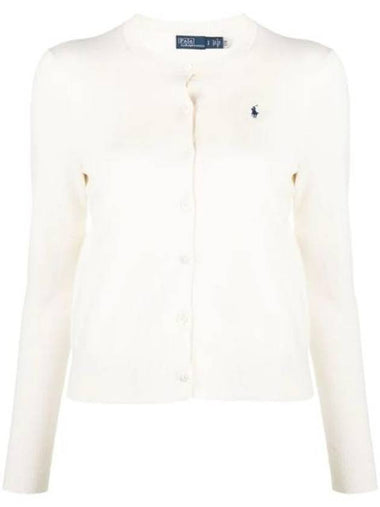 Women's Embroidered Logo Round Neck Cardigan White - POLO RALPH LAUREN - BALAAN 1