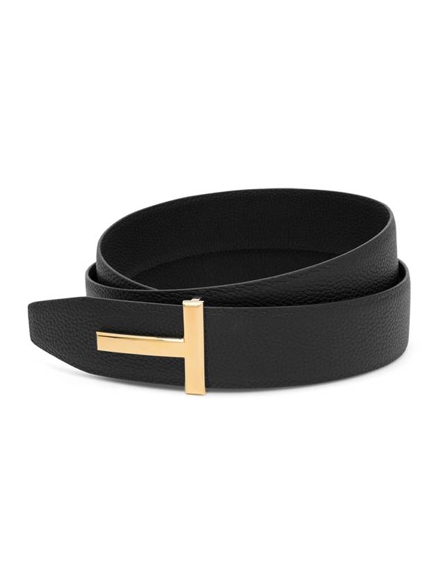 Gold Soft Grain Leather T Icon Belt Brown Black - TOM FORD - BALAAN 5