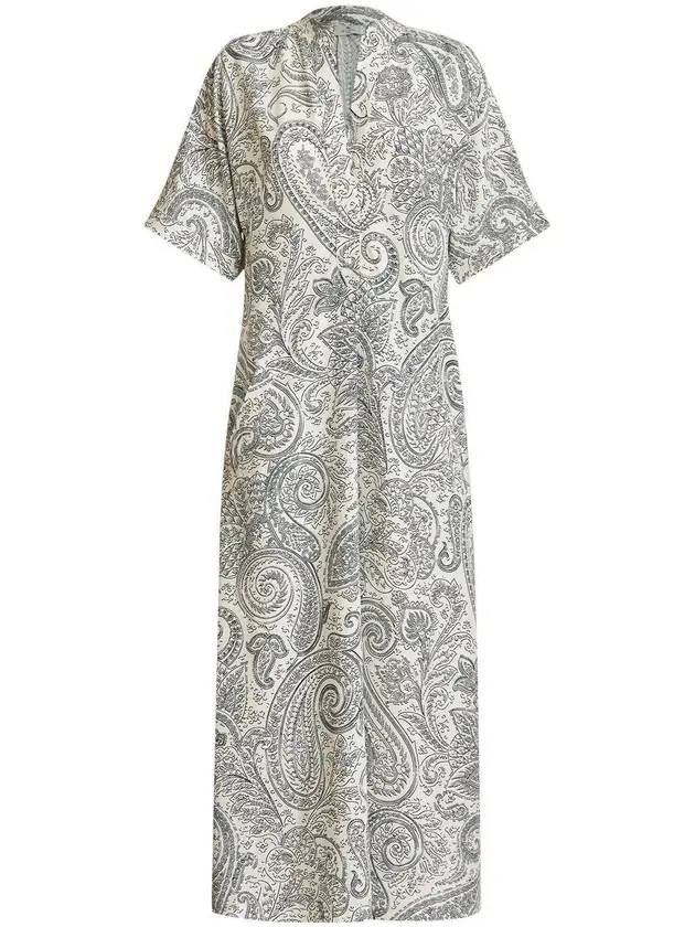 Women's Split Neck Paisley Print Maxi Long Dress Gray - ETRO - BALAAN.