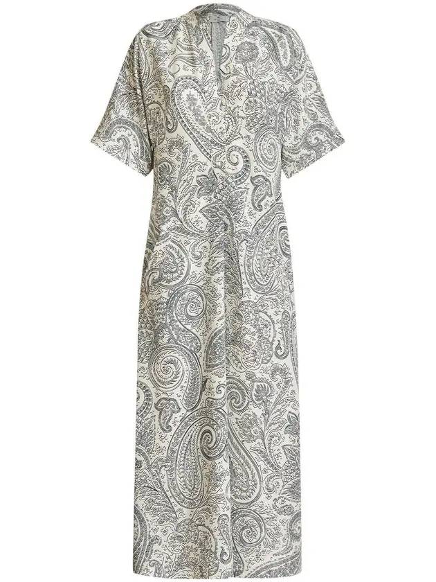 Women's Split Neck Paisley Print Maxi Long Dress Grey - ETRO - BALAAN 1