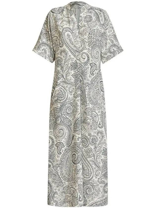 Women's Split Neck Paisley Print Maxi Long Dress Gray - ETRO - BALAAN 1