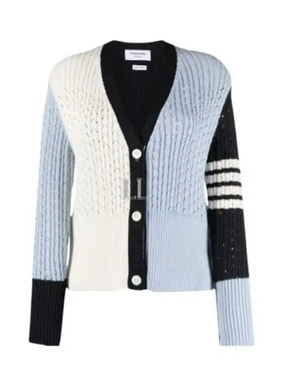 Fun Mix 4 Bar Pointelle V Neck Cardigan Light Blue - THOM BROWNE - BALAAN 2