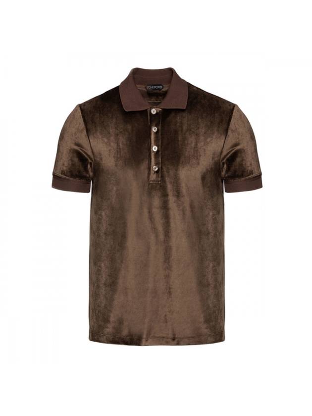 Velor Polo Shirt Brown - TOM FORD - BALAAN 1