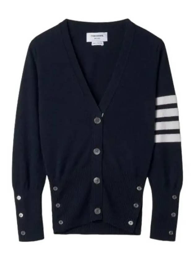 Cashmere diagonal classic V neck cardigan navy - THOM BROWNE - BALAAN 1