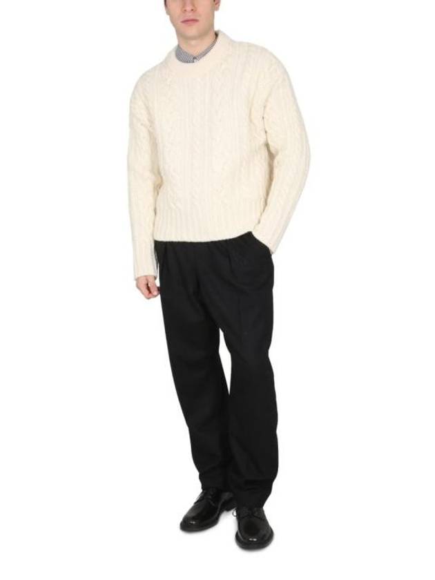 Cable Crew Neck Wool Knit Top Offwhite - AMI - BALAAN 3