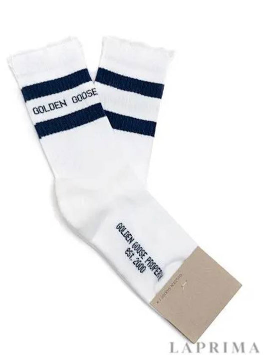 Distressed Finish Blue Stripe Logo Socks White - GOLDEN GOOSE - BALAAN.