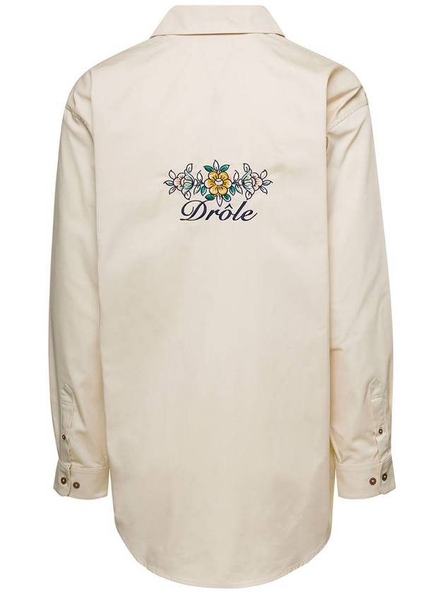 Beige Shirt With  Drôle Fleurie Embroidery On Cuffs And Back In Cotton Man - DROLE DE MONSIEUR - BALAAN 2