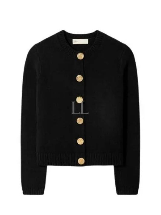 Logo Button Wool Cardigan Black - TORY BURCH - BALAAN 2