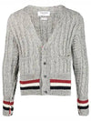 Men's Mix Cable V-Neck Classic Fit Cardigan Grey - THOM BROWNE - BALAAN 2