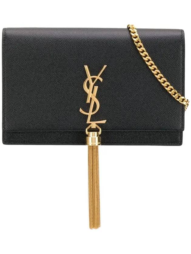 Kate Chain Shoulder Bag With Tassel In Grain de Poudre Embossed Leather Black - SAINT LAURENT - BALAAN 1