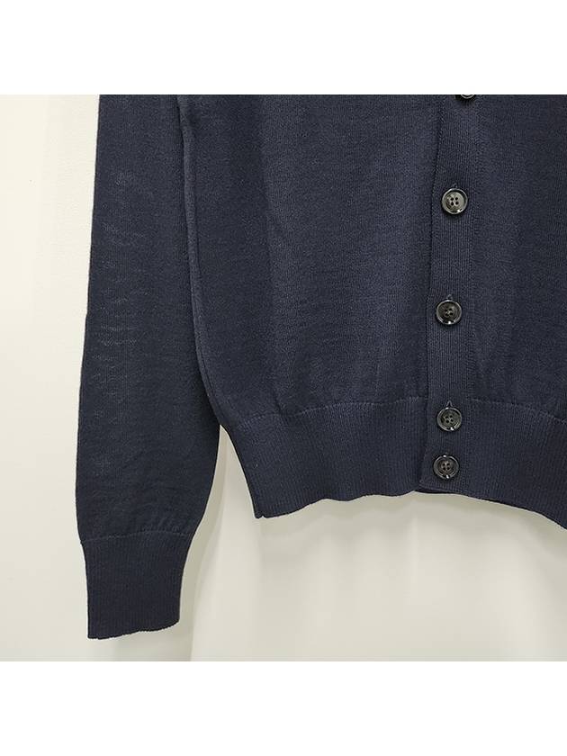 Red Heart Logo Merino Wool Cardigan Navy - AMI - BALAAN 7