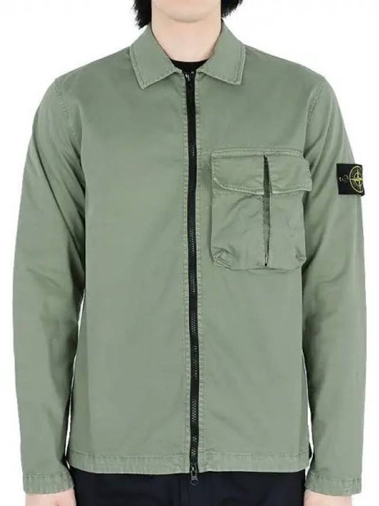 Garment Dyed Stretch Cotton Overshirt Jacket Sage Green - STONE ISLAND - BALAAN 2