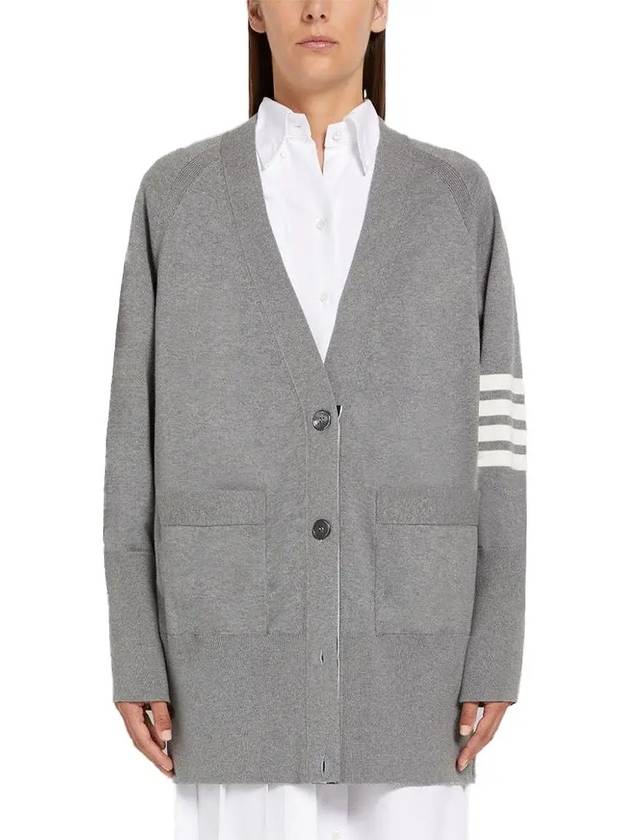 Stitched Cotton 4 Bar Cardigan Grey - THOM BROWNE - BALAAN 2