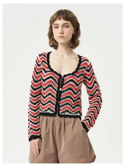 Cotton Crochet Spring Fall Cardigan Red Domestic Product - GANNI - BALAAN 1