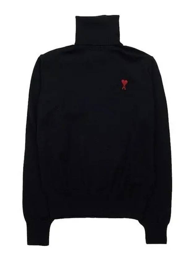 Men's Heart Logo Wool Turtleneck Black - AMI - BALAAN 2