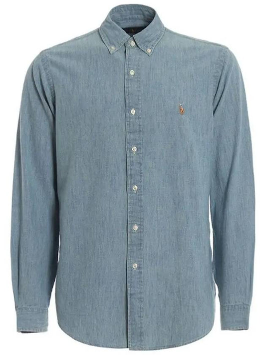 24SS Polo Men's Pony Logo Embroidered Chambray Shirt 710548536001 - RALPH LAUREN - BALAAN 1