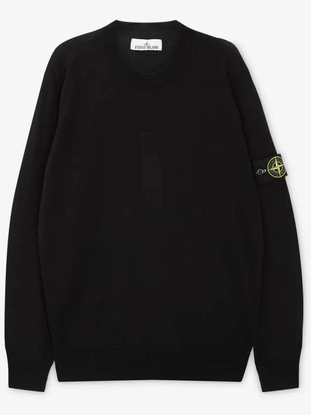 Logo Patch Crewneck Virgin Wool Knit Top Black - STONE ISLAND - BALAAN 3