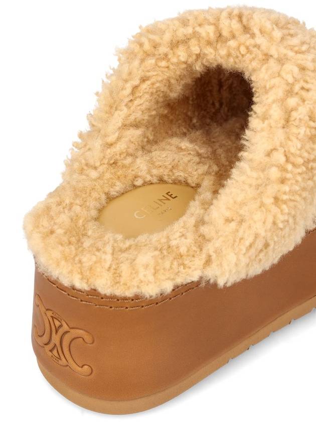 Dana Suede Calfskin Shearling Wedge Mules Cognac - CELINE - BALAAN 5