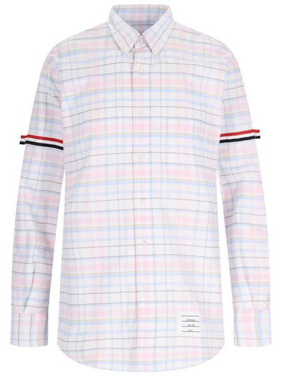 Men's Plaid Three Stripes Armband Oxford Long Sleeve Shirt Light Pink - THOM BROWNE - BALAAN 2