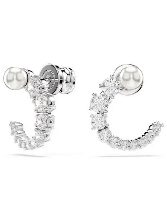 Matrix Hoop Crystal Pearl Round Cut Earrings Silver - SWAROVSKI - BALAAN 2