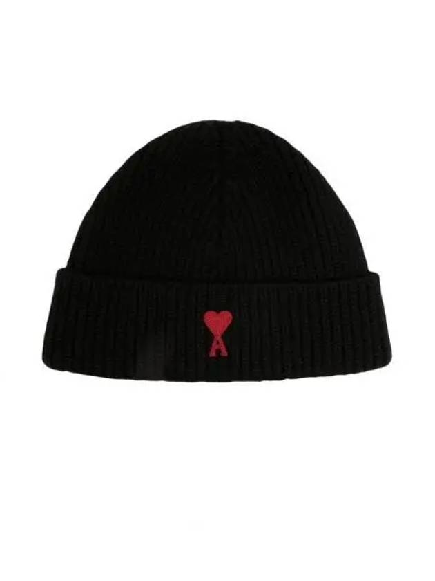 Heart Logo Wool Beanie Black - AMI - BALAAN 2