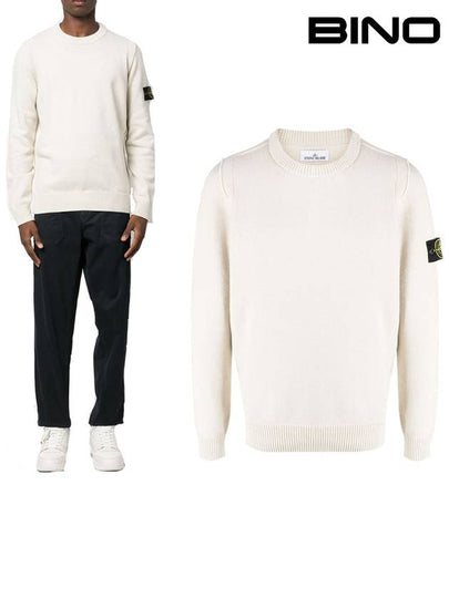 Logo Patch Crew Neck Wool Knit Top Off-White - STONE ISLAND - BALAAN 2