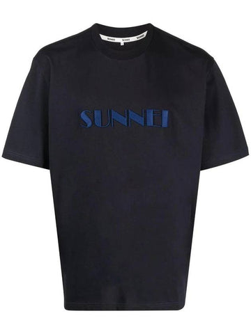 Embroidered Logo Crew Neck Cotton Short Sleeve T-Shirt Navy - SUNNEI - BALAAN 1