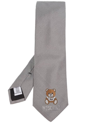 Moschino Silk Tie With Signature Bear Motif, Men's, Grey - MOSCHINO - BALAAN 1