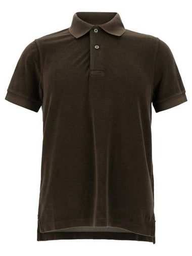 Terry Cotton Short Sleeve Polo Shirt Brown - TOM FORD - BALAAN 1