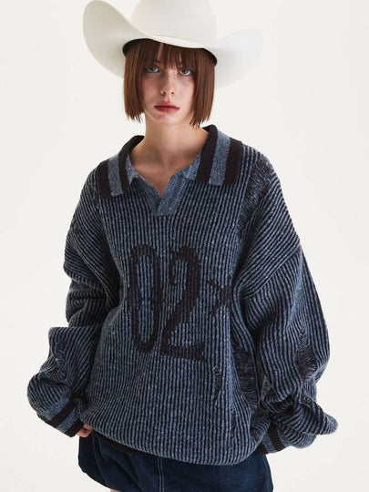 Distressed collar sweater navy - MSKN2ND - BALAAN 2