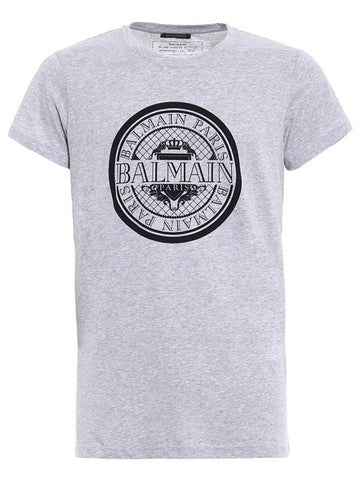 Logo Print Short Sleeve T-shirt Grey - BALMAIN - BALAAN 1