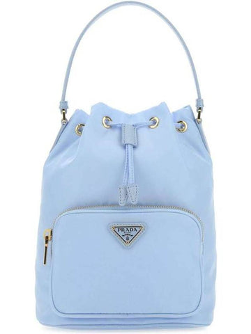 triangle logo nylon bucket bag blue - PRADA - BALAAN.