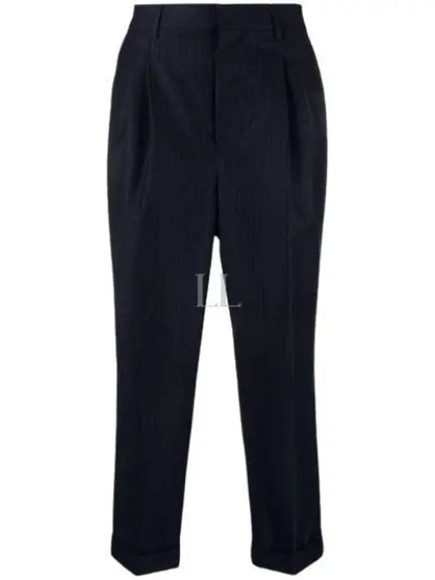 Men's Pinstriped Tailored Cropped Slacks Navy - AMI - BALAAN 2